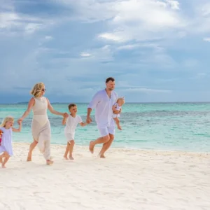 Family walking together on vacation