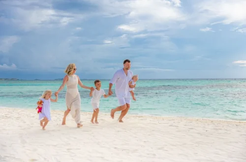 Family walking together on vacation
