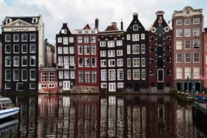 Canal houses along a quiet Amsterdam canal