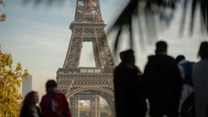 Eiffel Tower and Paris rooftops on a spring morning