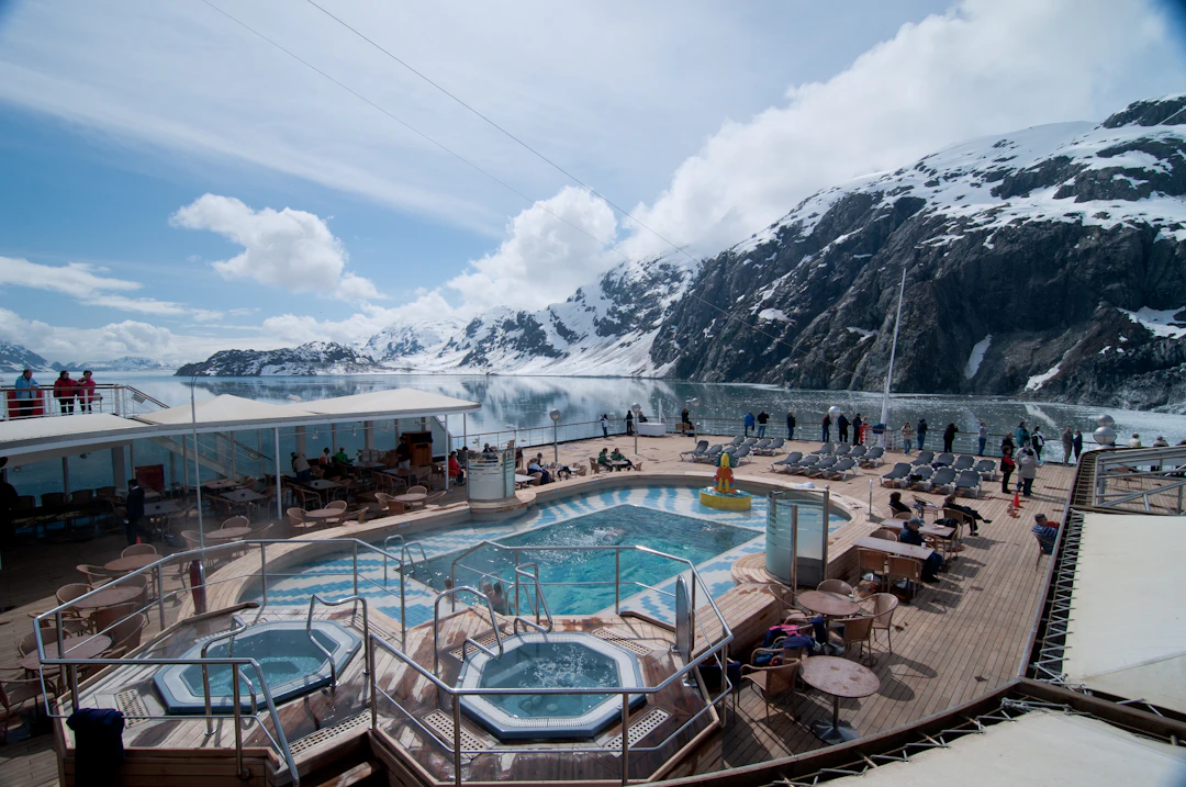 Glacier and snow-capped mountains in Glacier Bay, Alaska, a cool summer cruise highlight